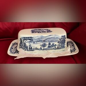 Blue and White Ceramic Butter Dish